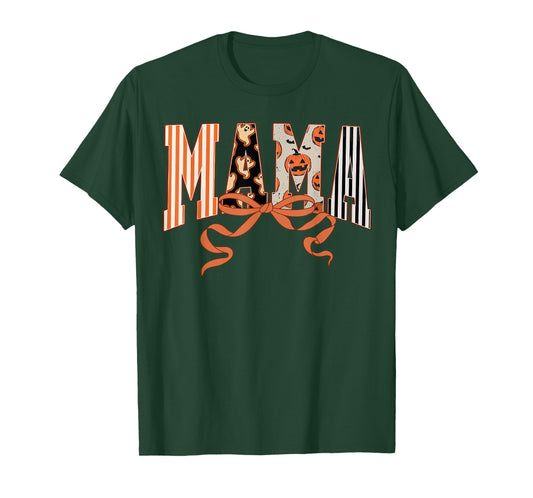 Mama Happy Halloween Funny Ghost Coquette Bow Spooky Season T-Shirt