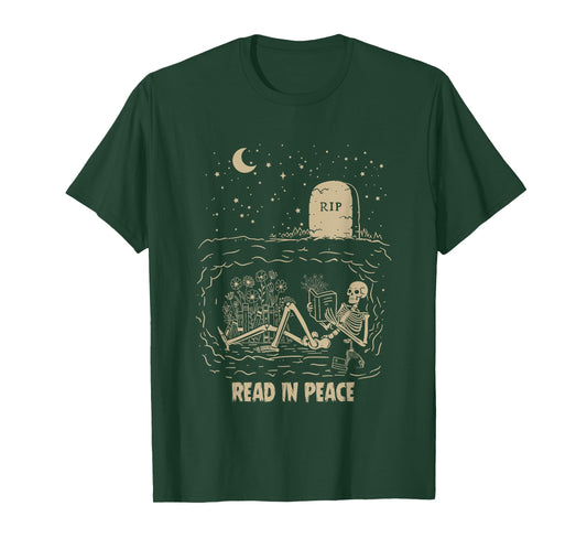 Read In Peace Skeleton Reading Books Funny Halloween T-Shirt