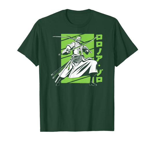 One Piece Anime White and Green Roronoa Zoro T-Shirt