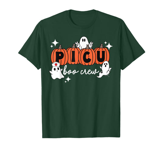 PICU Boo Crew Pumpkin Ghost Pediatric ICU Nurse Halloween T-Shirt