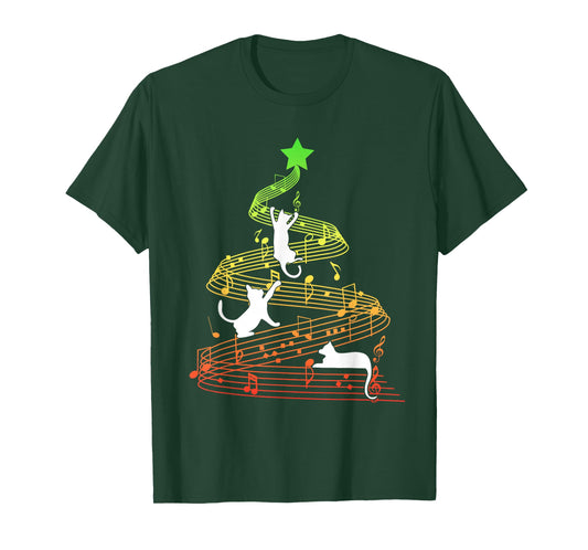 Cat Music Christmas Musician Feline Lover Xmas Pajamas T-Shirt