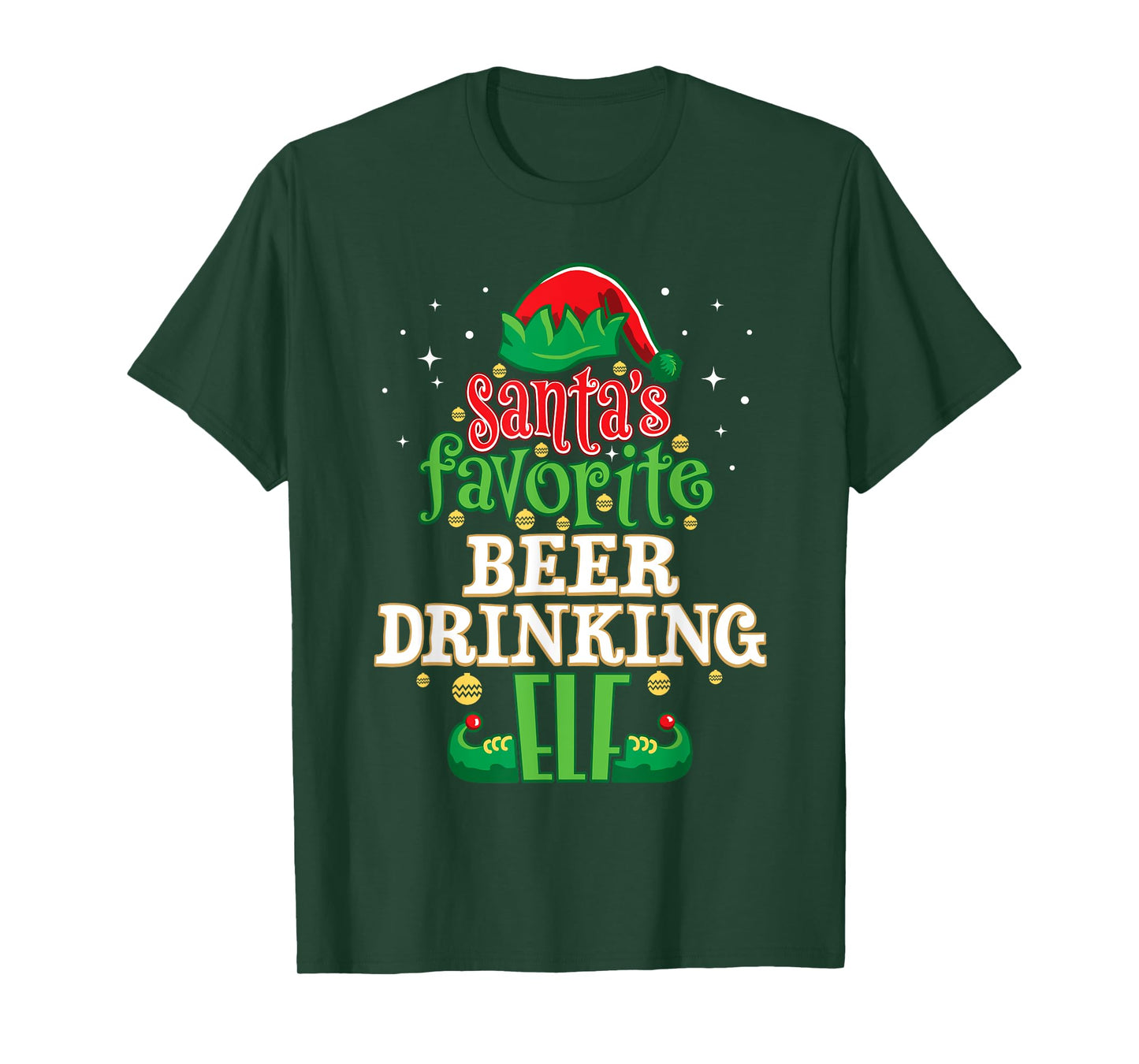 Santa's Favorite Beer Drinking Elf Christmas Matching T-Shirt