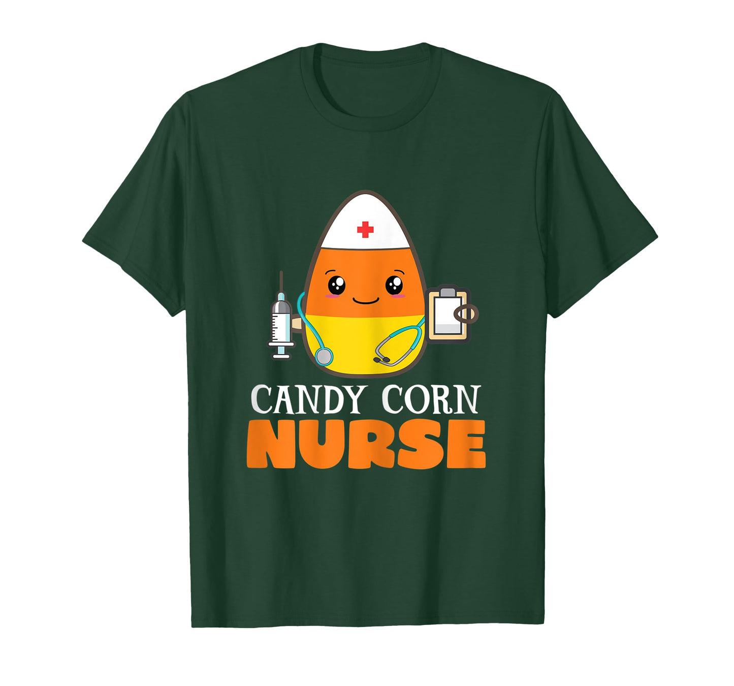 Womens Funny Candy Corn Nurse Halloween Nurse with Stethoscope T-Shirt