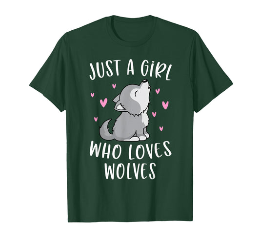 Cute Wolf Shirt For Girls Just A Girl Who Loves Wolves T-Shirt