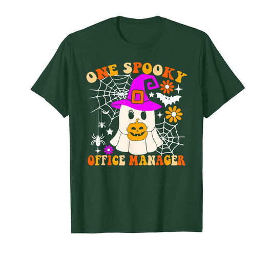 One Spooky Office Manager Funny Ghost Halloween Costume T-Shirt