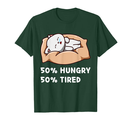 Kawaii Cute Hungry Hangry Cat Tired Sleeping Kitten Lover Men Women Girls Kids T-Shirt