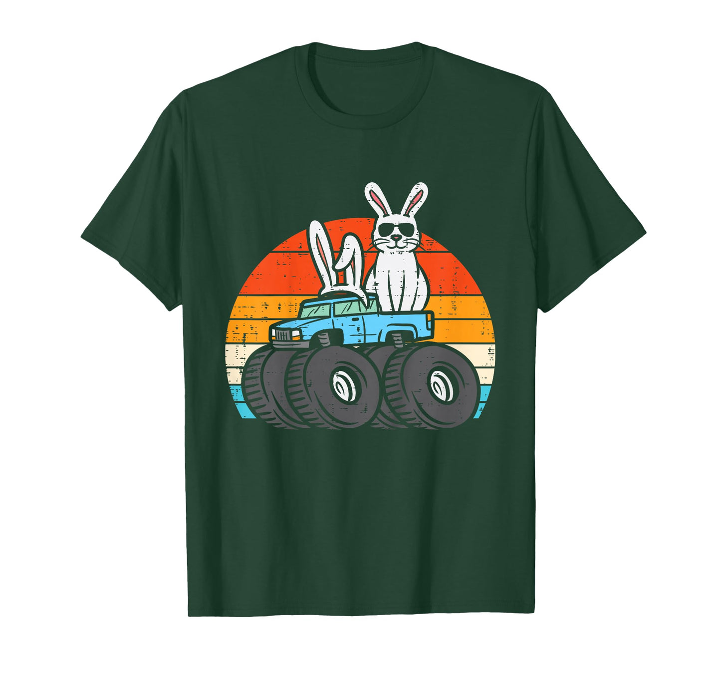 Kids Easter Bunny Rabbit Monster Trucks Retro Boys Kids Toddler T-Shirt