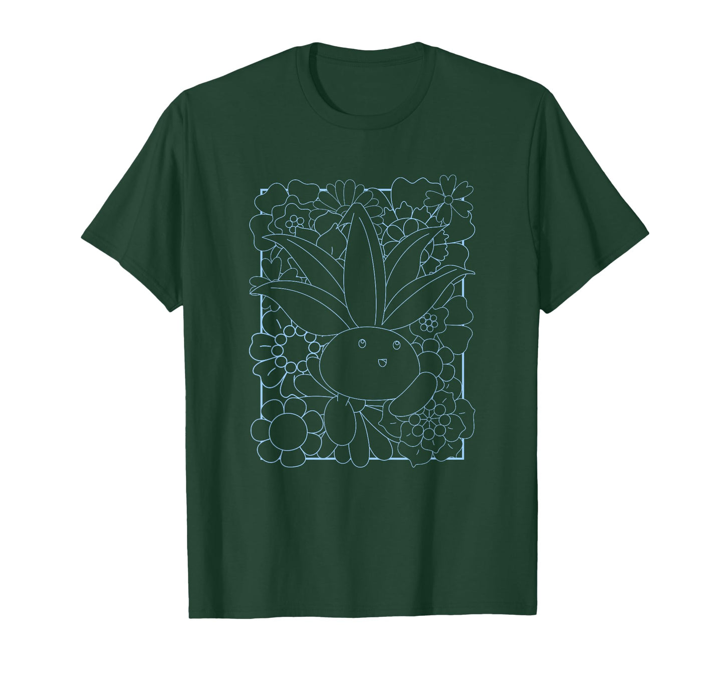 Pokémon Cute Oddish Outline Floral Framed Portrait T-Shirt