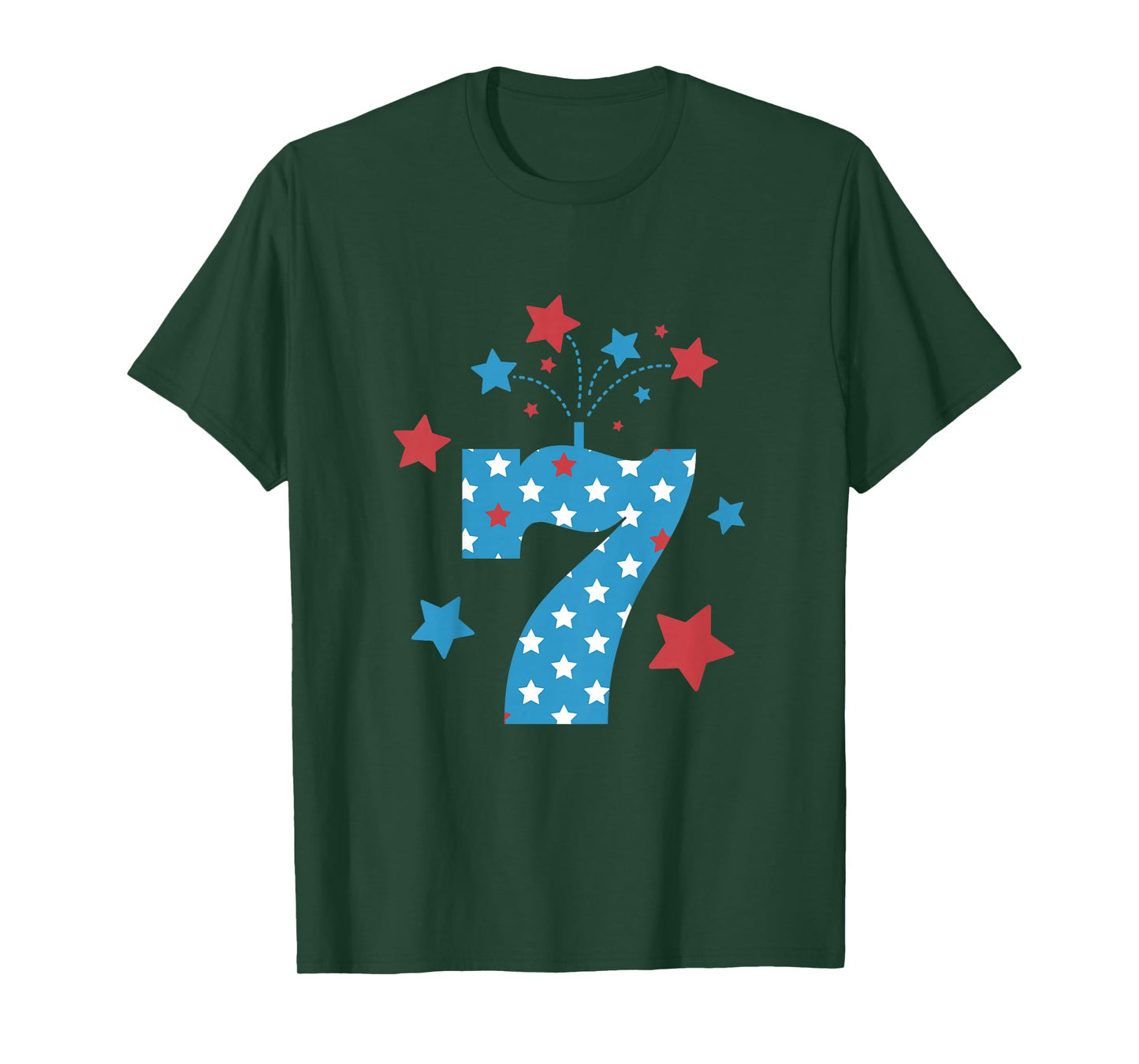 Red, White and Seven - 7th Birthday Patriotic Firecrackers Kids T-Shirt