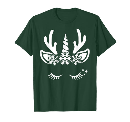Unicorn Reindeer Face Cute Christmas Costume Funny T-Shirt