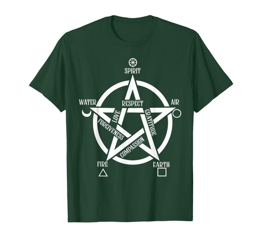 Spirit Water Fire Earth Air - Elemental Pentacle Witch T-Shirt