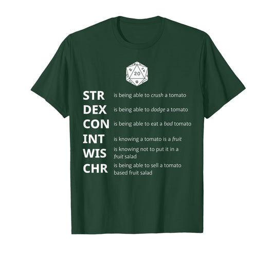 Funny RPG Tomatoes Stats Meme – Tabletop Dice Gamer T-Shirt