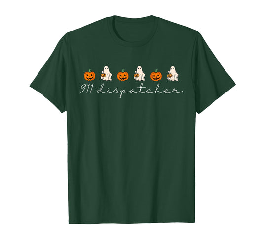 911 Dispatcher Pumpkin Spooky Ghost Halloween Dispatch T-Shirt