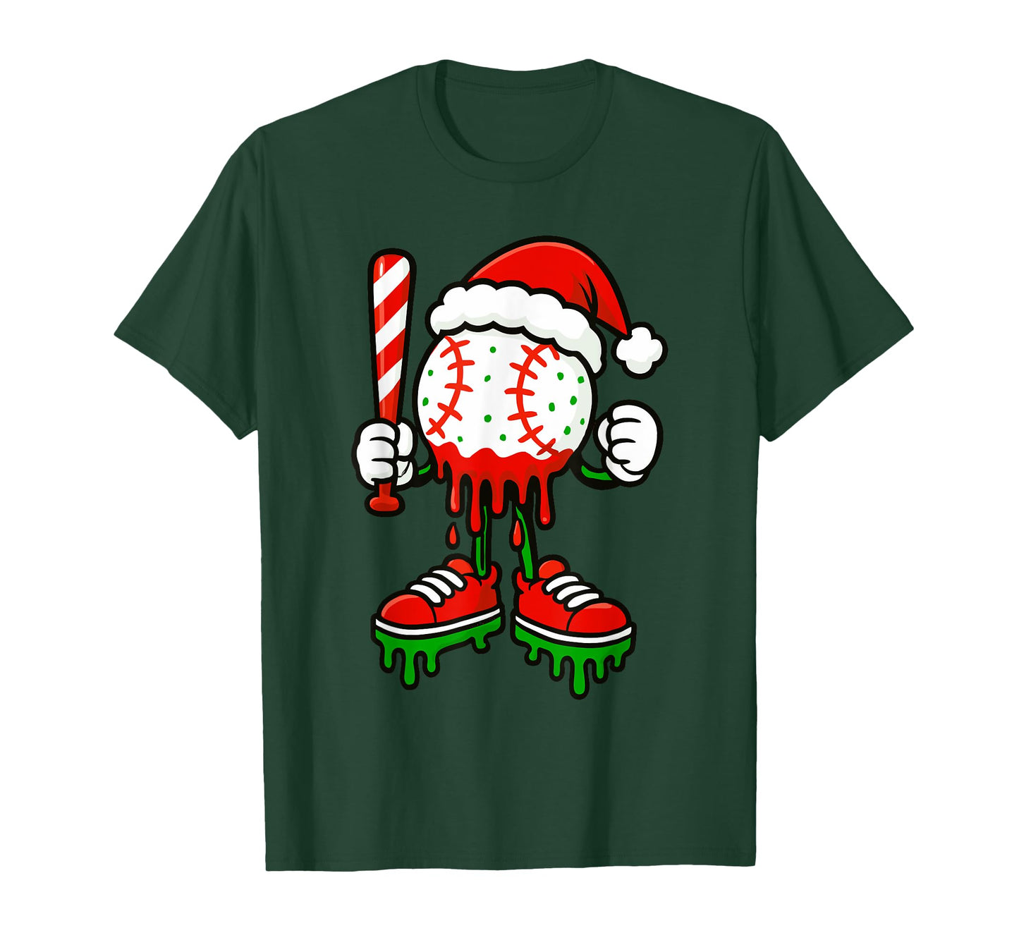 Ice Cream Drip Baseball Christmas Baseball Drip Candy Cane T-Shirt
