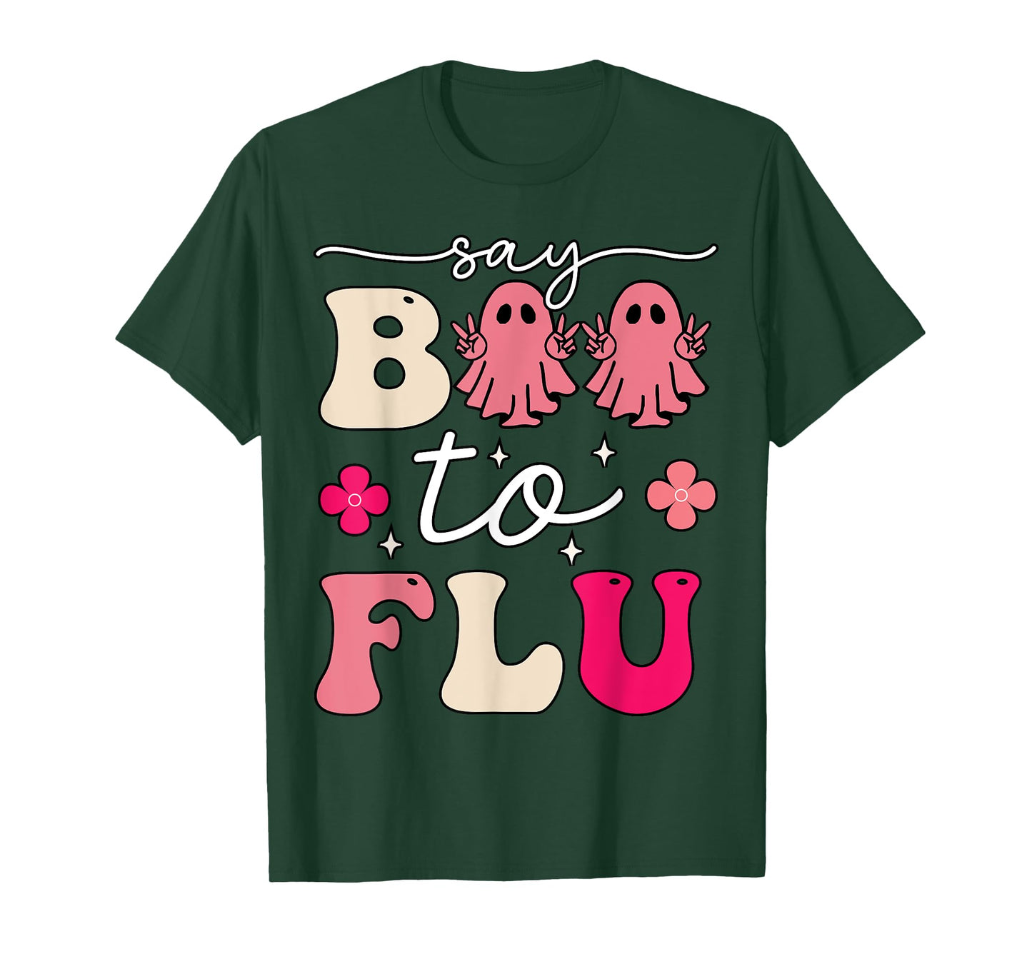 Say Boo To The Flu Funny Halloween Cute Ghost Nurse Boo Flu T-Shirt