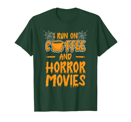 I Run On Coffee and Horror Movies Halloween Ghost T-Shirt