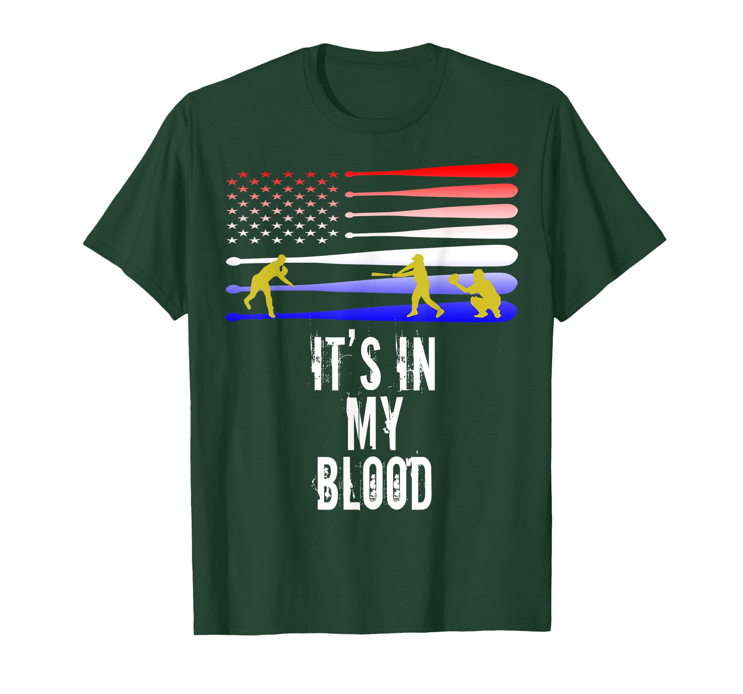 Baseball Is in My Blood American Flag Baseball Shirt T-Shirt for Women Kids Men