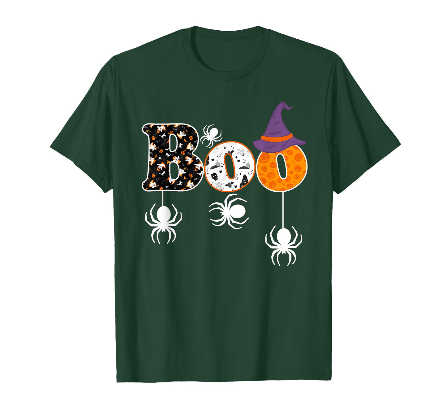 Boo Halloween Costume Spiders Ghosts Pumpkins & Witch Hat T-Shirt