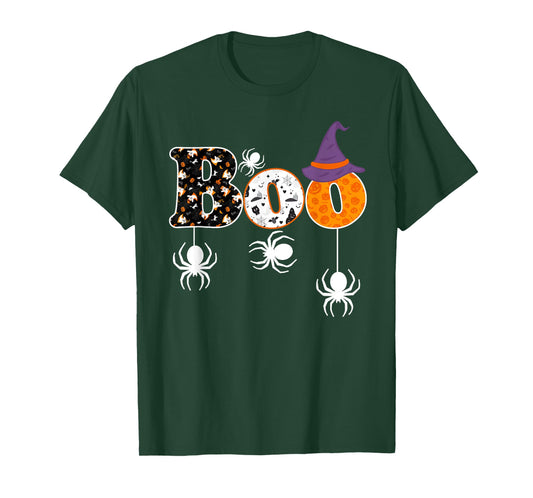 Boo Halloween Costume Spiders Ghosts Pumpkins & Witch Hat T-Shirt