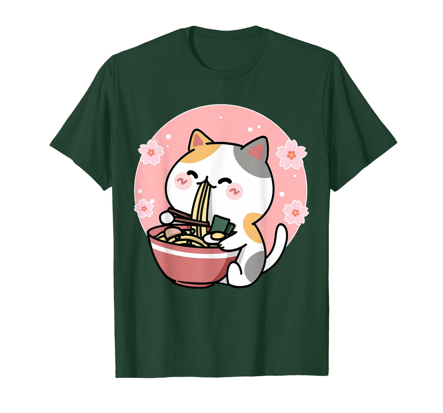 Cute Ramen Cat Kawaii Anime Sakura Pink T-Shirt