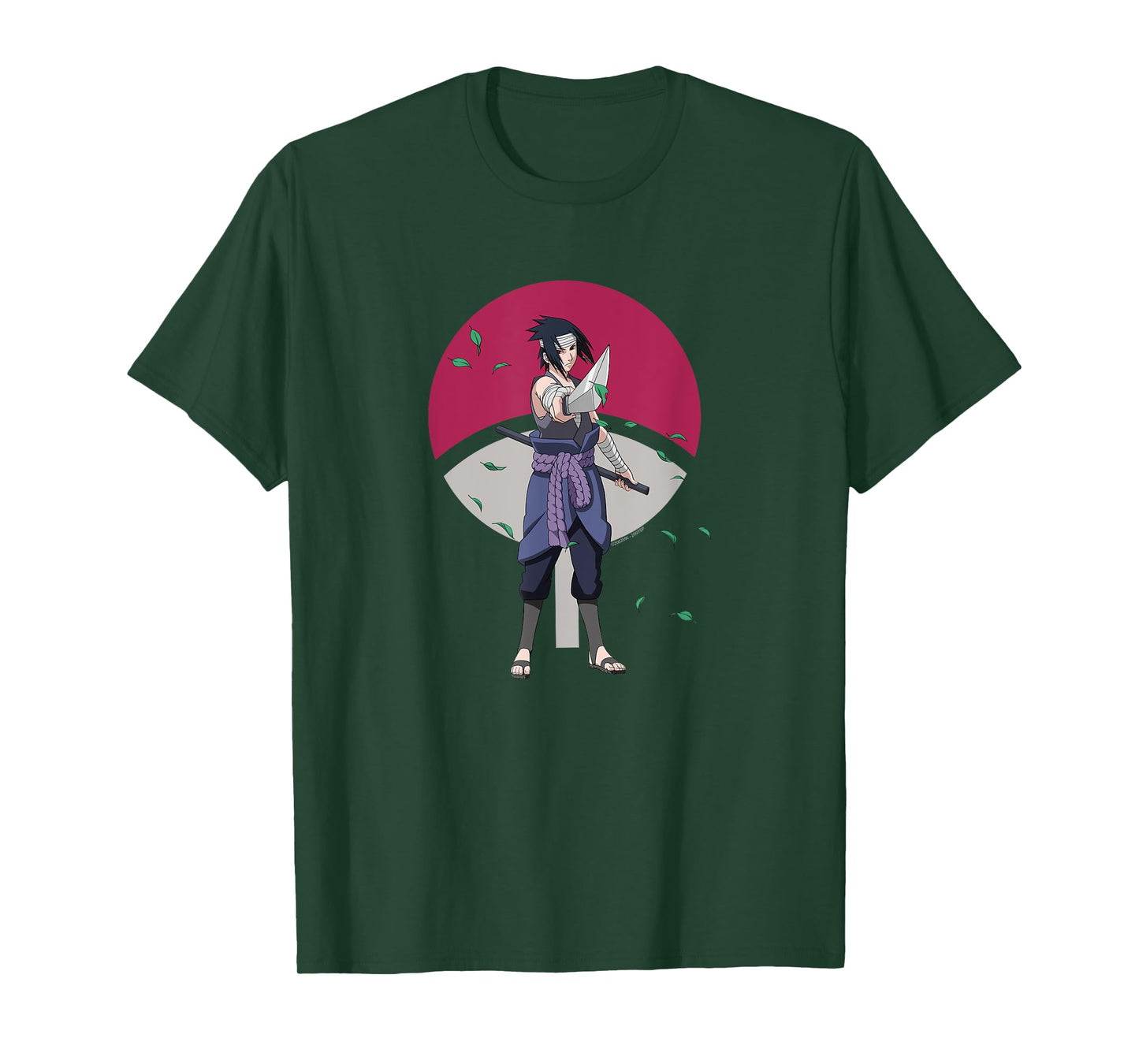 Naruto Shippuden Sasuke Uchiha Leaves and Symbol Anime T-Shirt