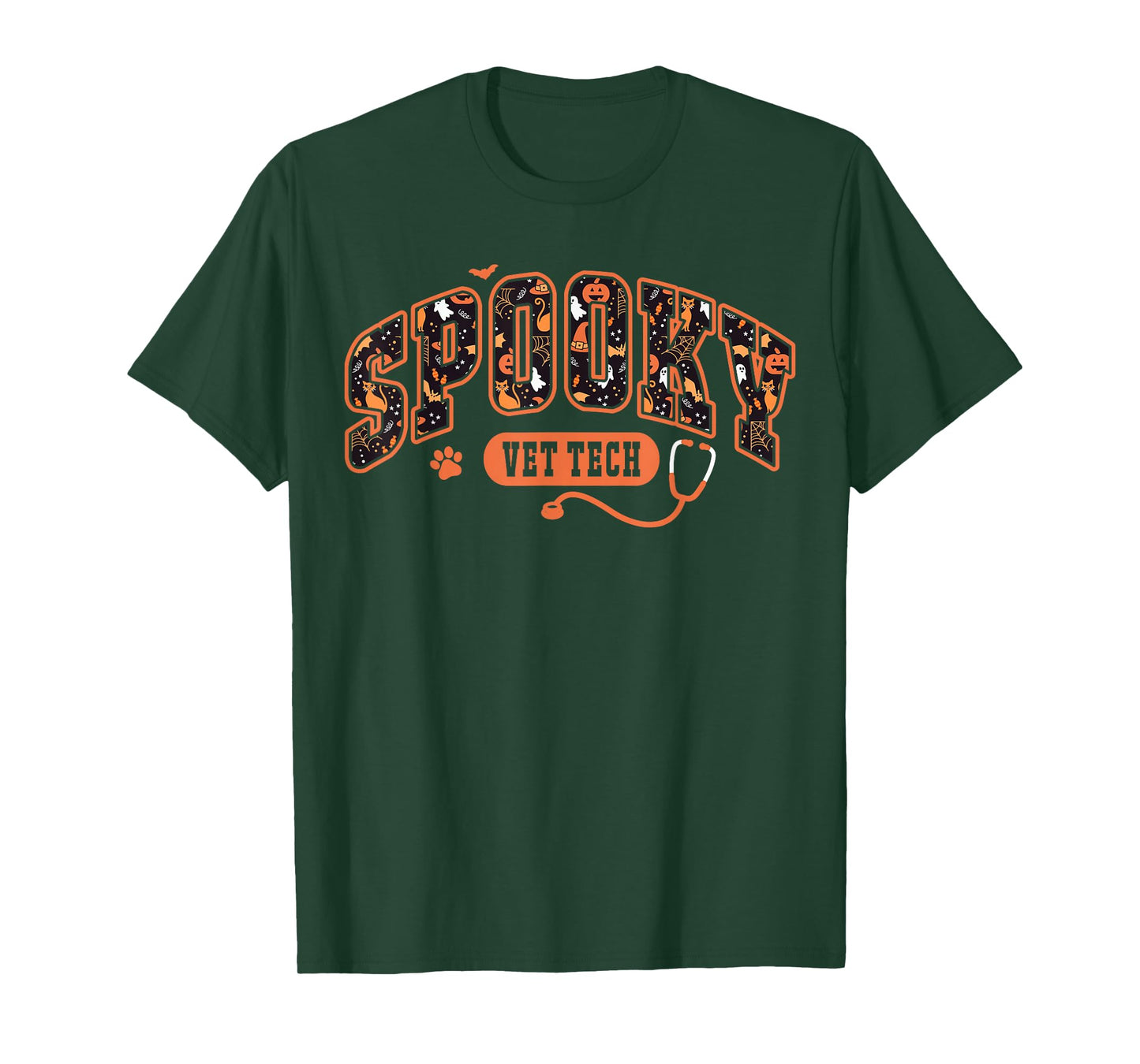 Spooky Vet Tech Veterinarian Halloween Veterinary Dog Paw T-Shirt