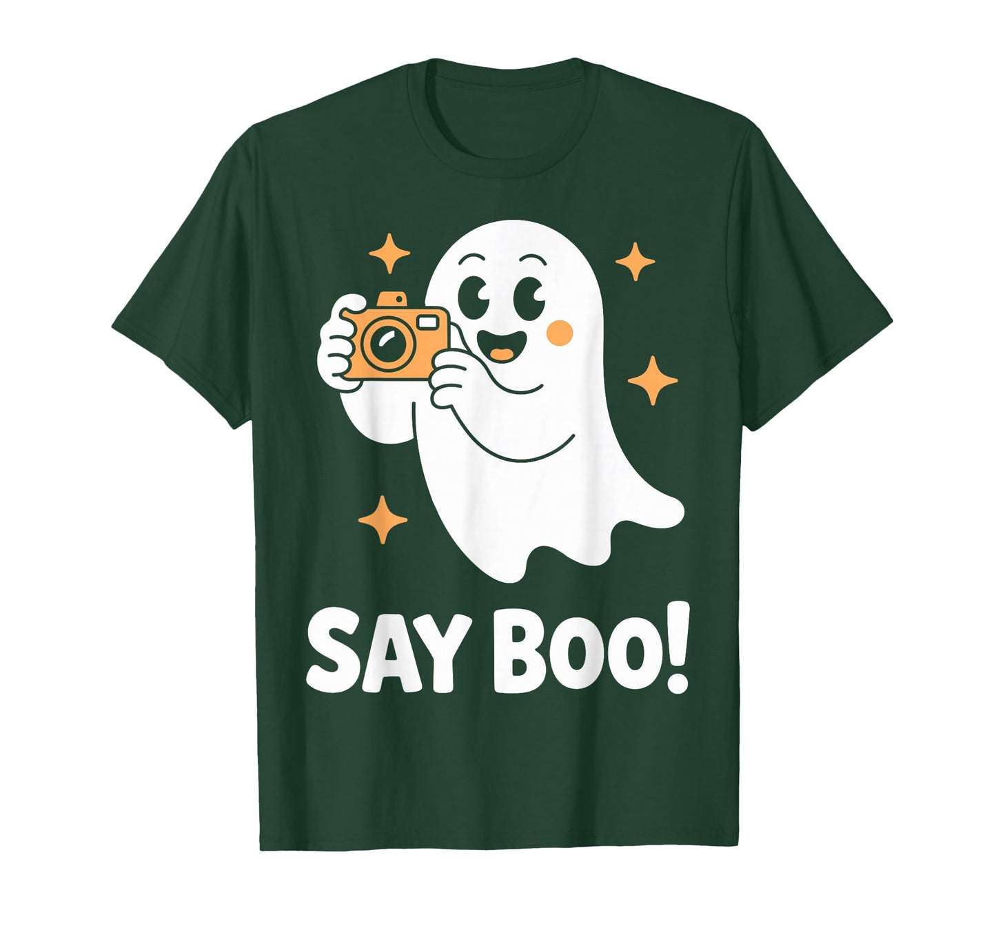 Say Boo Ghost Photographer with Camera Funny Halloween T-Shirt