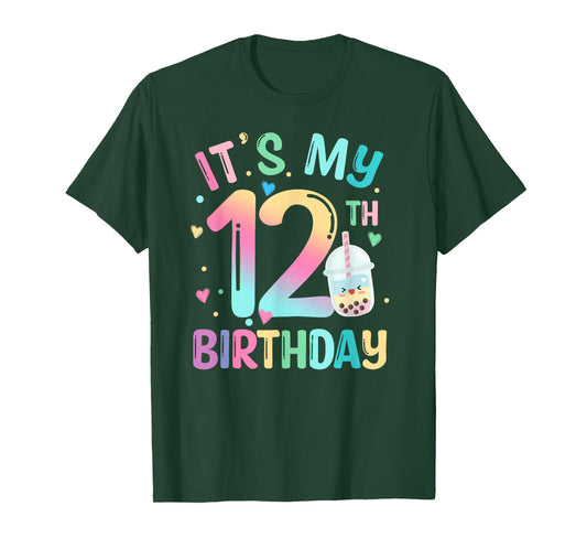 It's My 12th Birthday Bubble Boba Tea Party 12 Year Old Girl T-Shirt