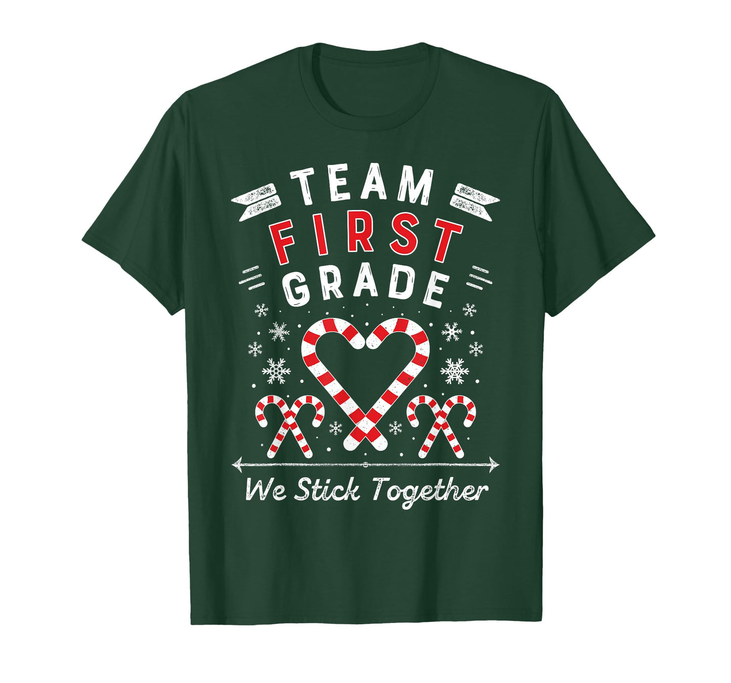 Team First Grade Christmas Candy Cane Heart 1st Xmas Teacher T-Shirt