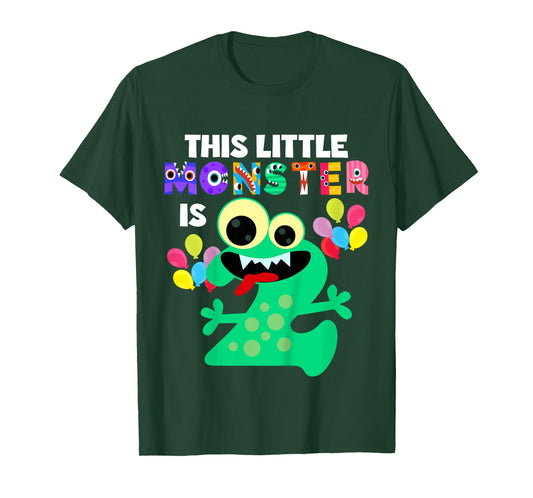 This Little Monster is 2 Two Years 2nd Birthday Party Aliens T-Shirt