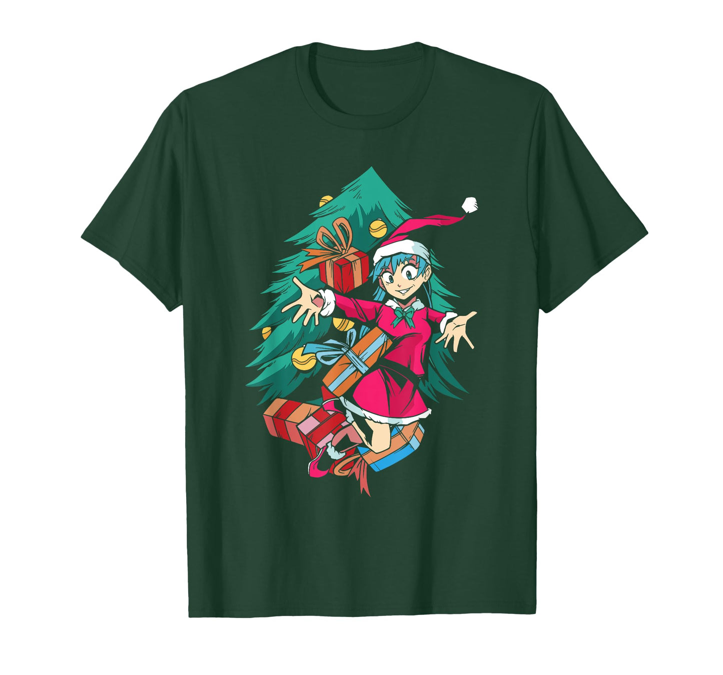 Anime Girl Santa Hat Christmas Pajama Cute Kawaii Xmas Otaku T-Shirt