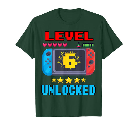 6th Birthday Boy Level 6 Unlocked Video Gamer Birthday T-Shirt