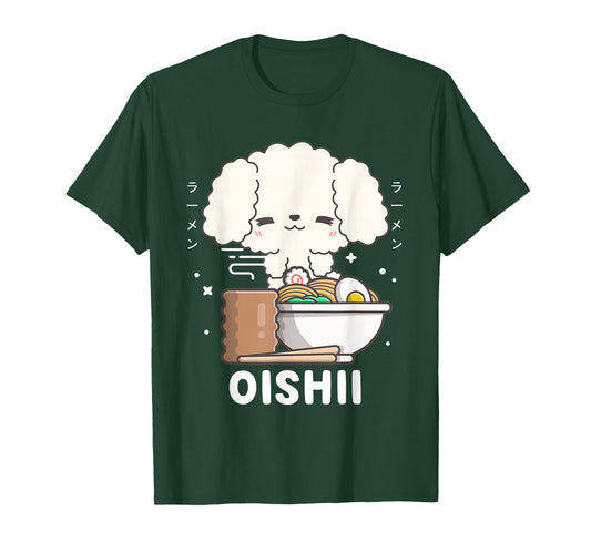 Kawaii Poodle Eats Japanese Ramen Noodles Kawaii Aesthetic T-Shirt