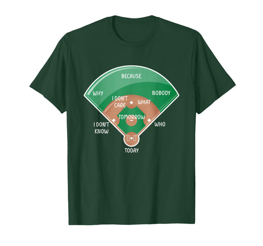 Baseball Diamond Fielding Chart Funny Sports Who's On First T-Shirt