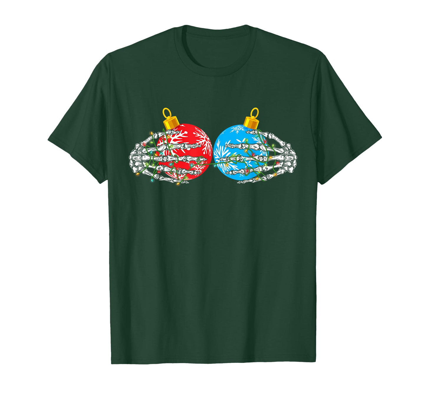 Skeleton Hands On Chest Boobs Christmas Lights Ornament Xmas T-Shirt