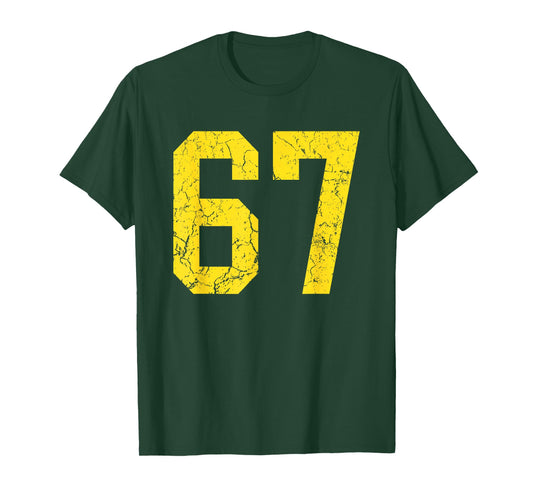 Distressed Bright Gold Number 67 Jersey Player Uniform #67 T-Shirt