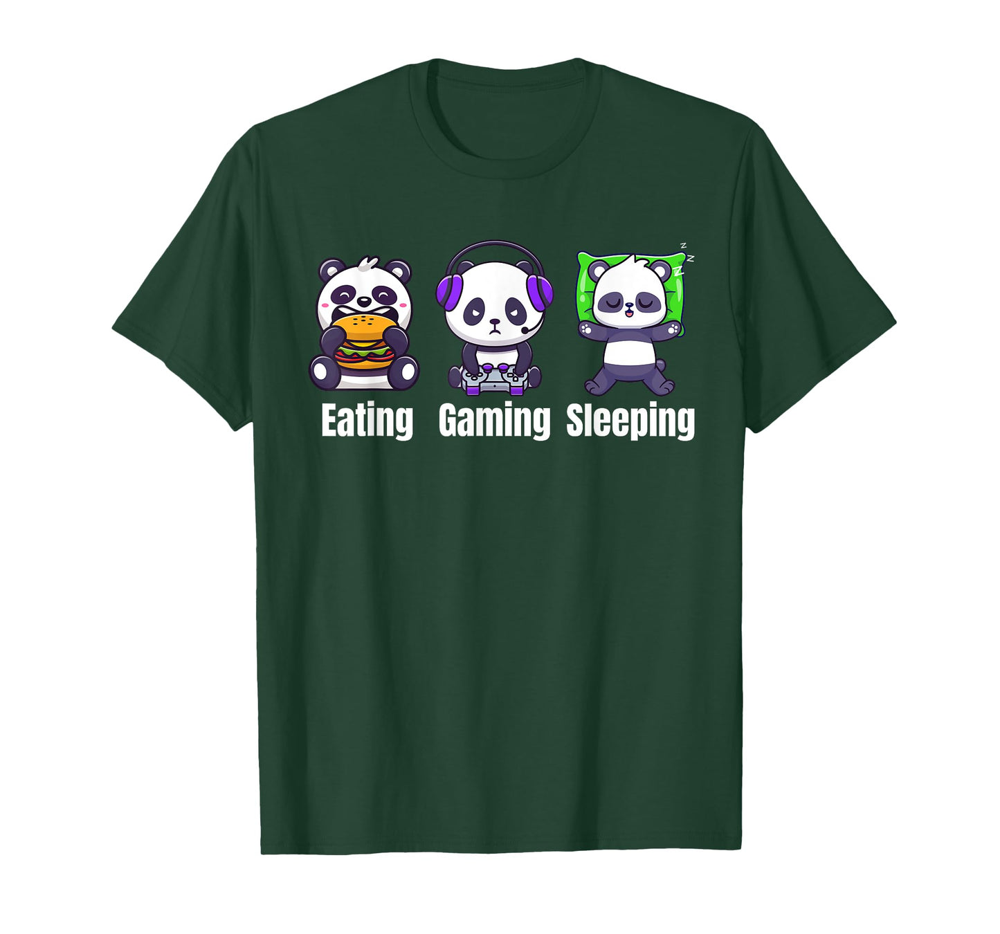 Panda Eating Gaming Sleeping Gamer Men Kids T-Shirt
