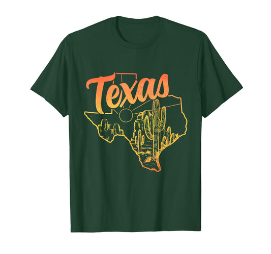 Texas Cactus State Map Souvenir Pride Dallas Houston Vintage T-Shirt
