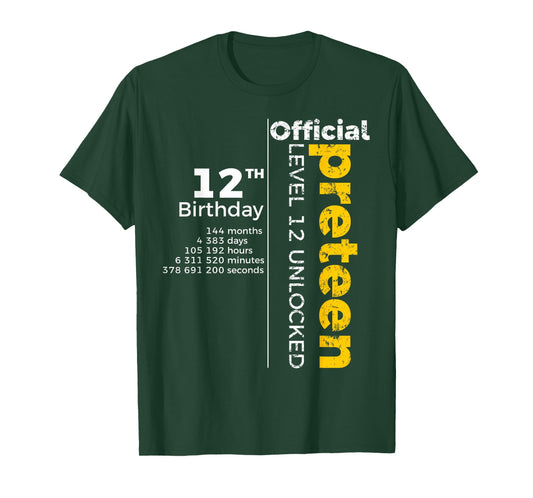 12th Birthday - Official Preteen Level 12 Unlocked Funny T-Shirt