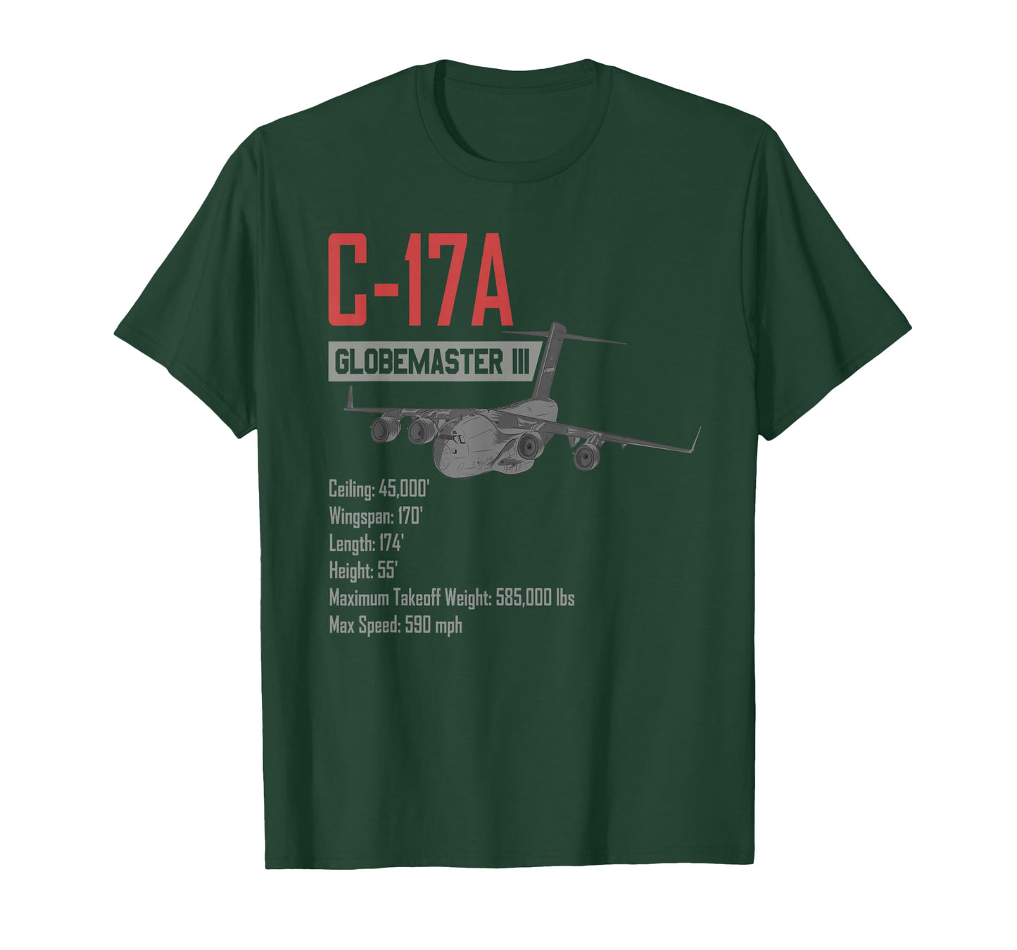 American C17A Globemaster Military Heavy Transport Aircraft T-Shirt