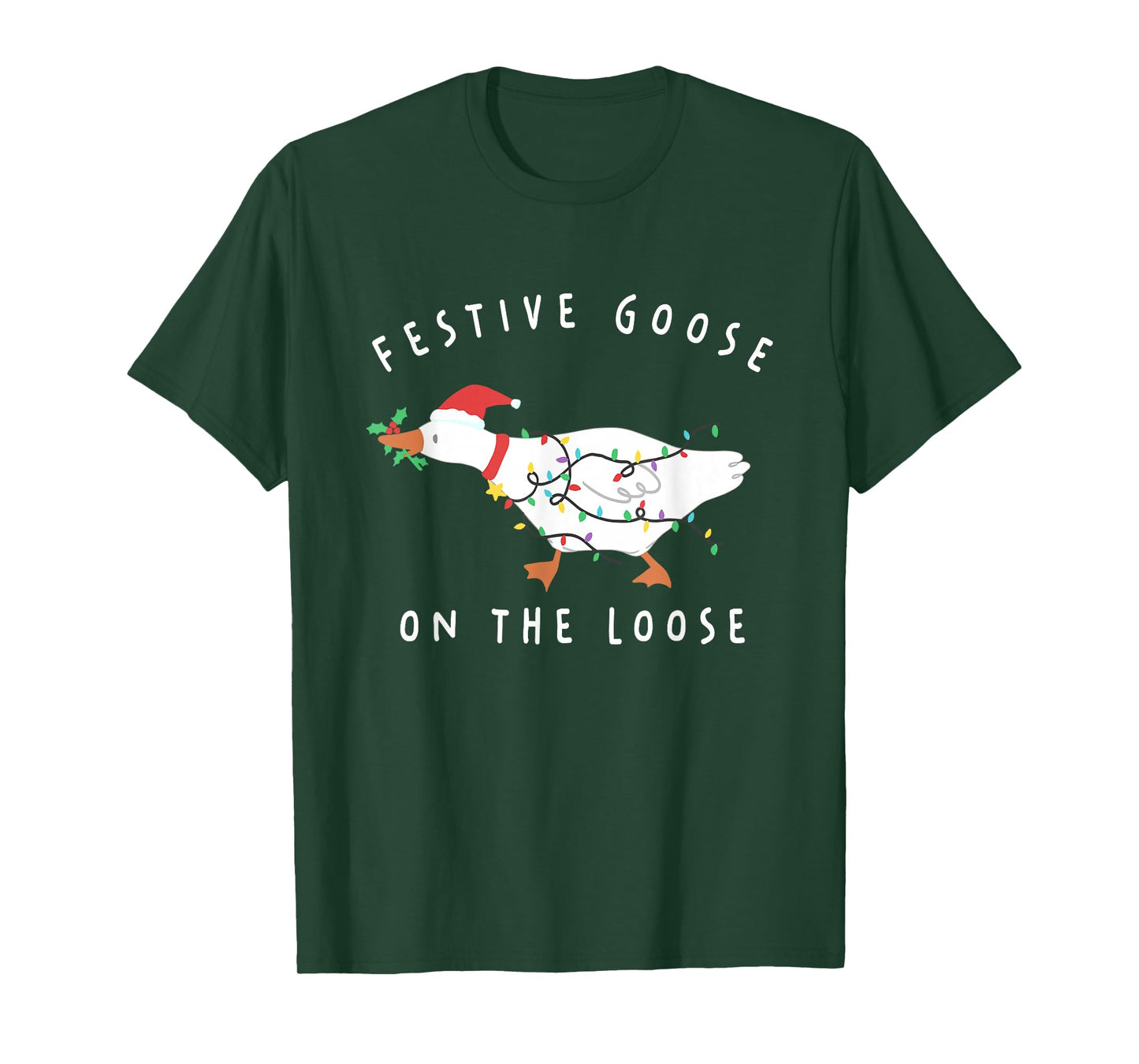 Festive Goose on The Loose Christmas Santa Silly Goose Farm T-Shirt