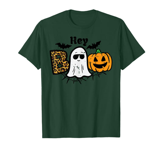 Halloween Hey Boo Ghost Pumpkin Costume Women Girls Kids T-Shirt