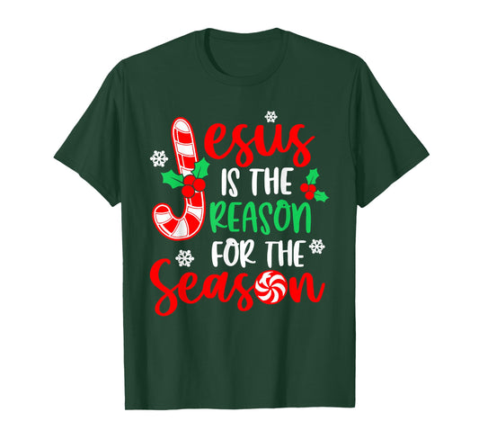 Jesus is The Reason for The Season Christmas Xmas Candy Cane T-Shirt