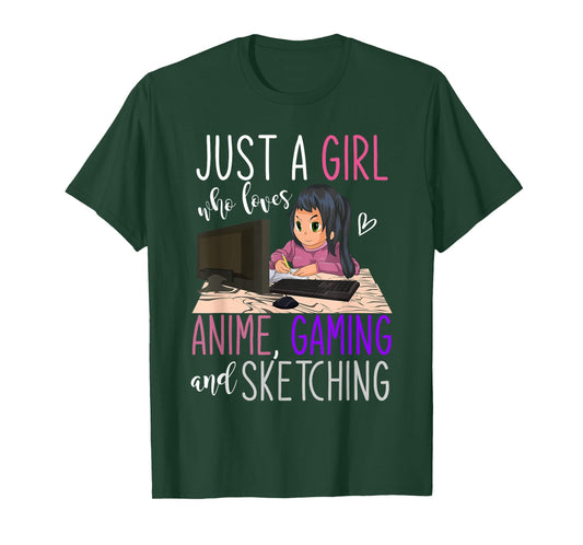 Artist Gamer Girls Gift Sketching Video Games Gaming Anime T-Shirt