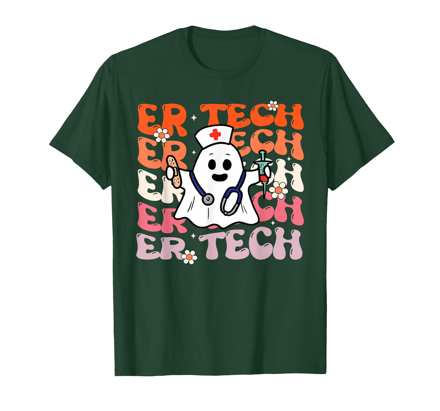 ER Tech Groovy Funny Halloween Ghost Nursing Spooky Costume T-Shirt