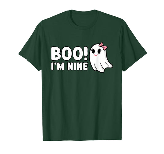Boo Im Nine Cute 9 Year Old Girl Ghost Halloween Birthday T-Shirt