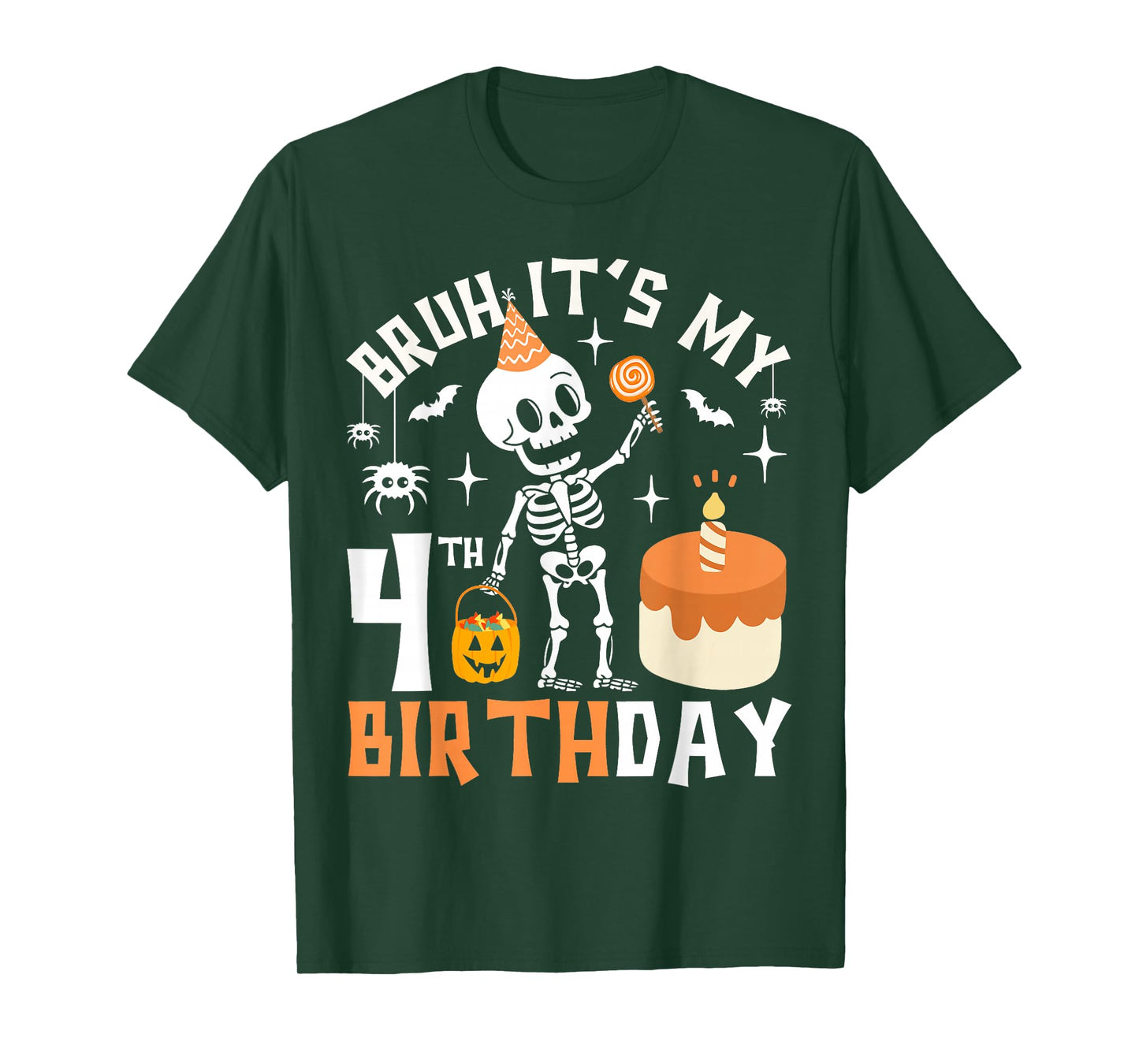 Halloween 4th Birthday Bruh-Funny Skeleton 4th Bday Kids Boy T-Shirt
