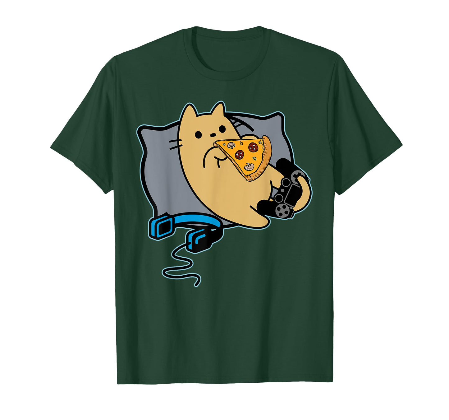 Nerdy Pizza Eating Gamer Cat Game Paused T-Shirt