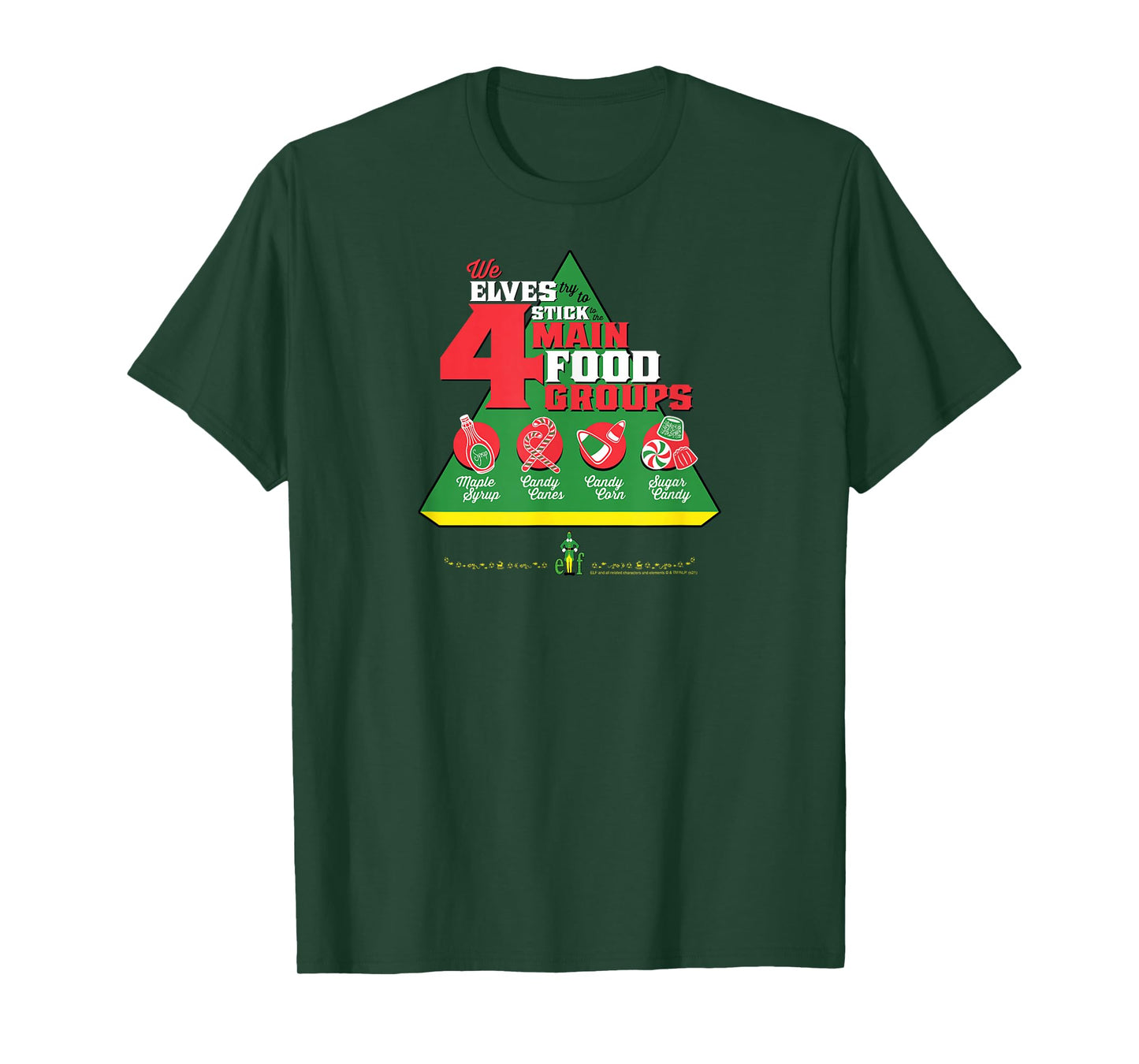 Elf Food Groups Food Pyramid Funny Christmas T-Shirt