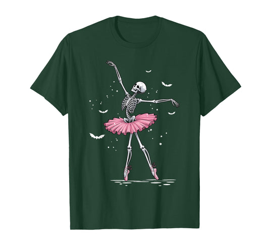 Ballerina Ballet Dance Halloween Dancing Skeleton Women Girl T-Shirt